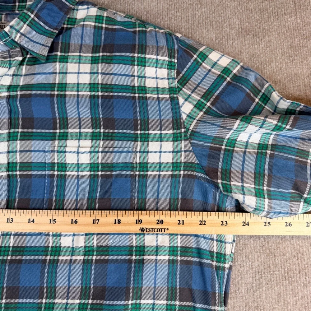 Vintage J Crew‎ Tailored Woven Shirts Blue Green Plaid Cotton Button Up Size L